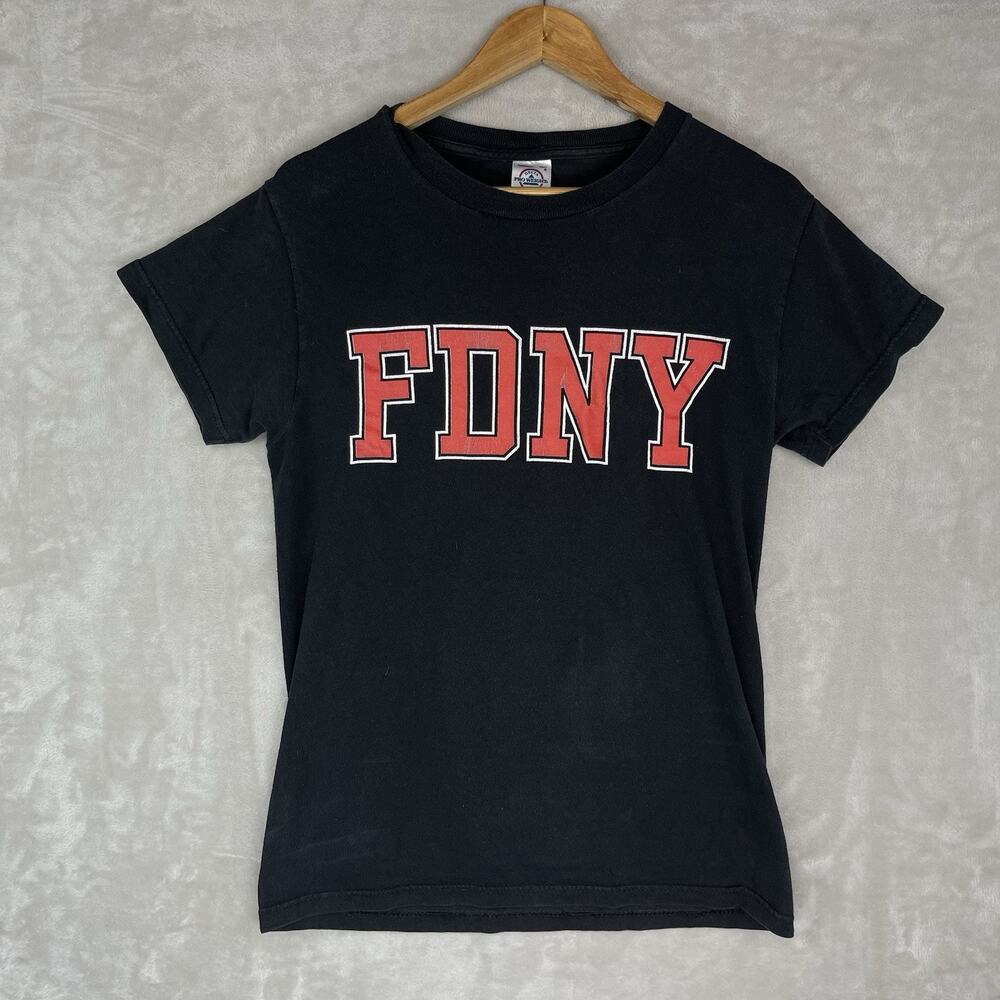 Vintage FDNY T Shirt Delta Pro Weight Black Faded NYC Fire Dept Small Grungecore - Picture 1 of 11